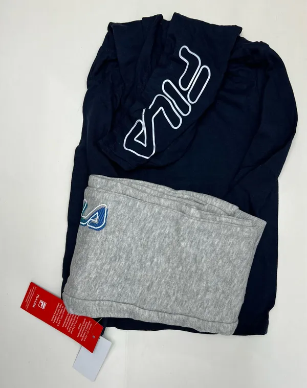 Fila little boys 2 pcs jogger with hooded pullover, 2 side slip pockets, long sleeve pullover with kangaroo pocket. size 4 Navy/grey - Image 3