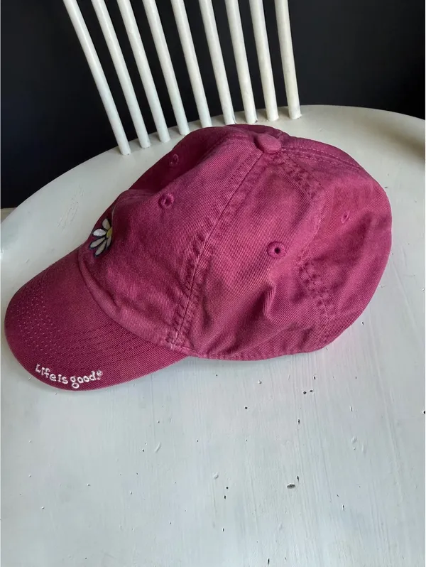 Life is Good Pink Daisy Embroidered Baseball Cap - Image 3