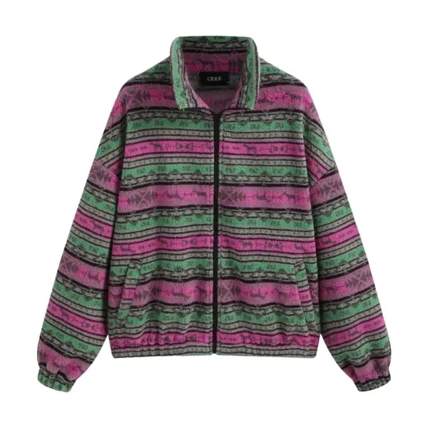 Cider‎ Pink Green Fair Isle Sherpa Fleece Full Zip Jacket XL New - Image 3