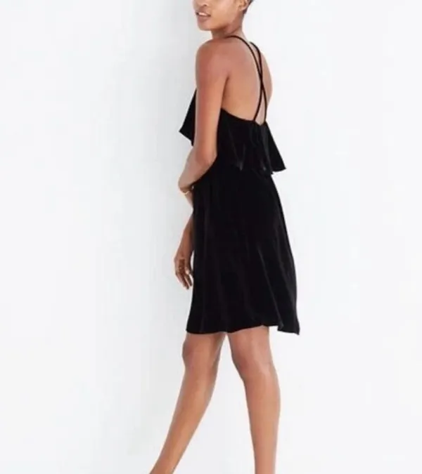 Madewell Black Velvet Ruffle-Trim Spaghetti-Strap Mini Dress - Image 5