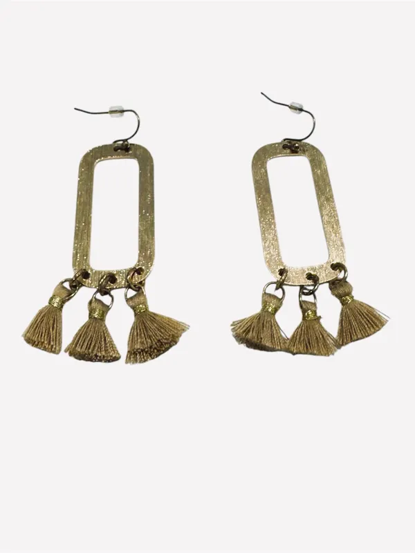 Boho Gold Tassel Statement Earrings | Lightweight Rectangle Drop Dangle Earrings - Image 5