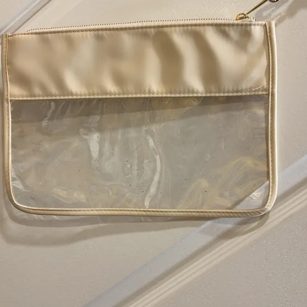 Source Unknown BEIGE COLORED CLEAR CHENILLE LETTER “STUFF”  BAG SUPER CUTE VERY VERSATILE FUN - Image 4
