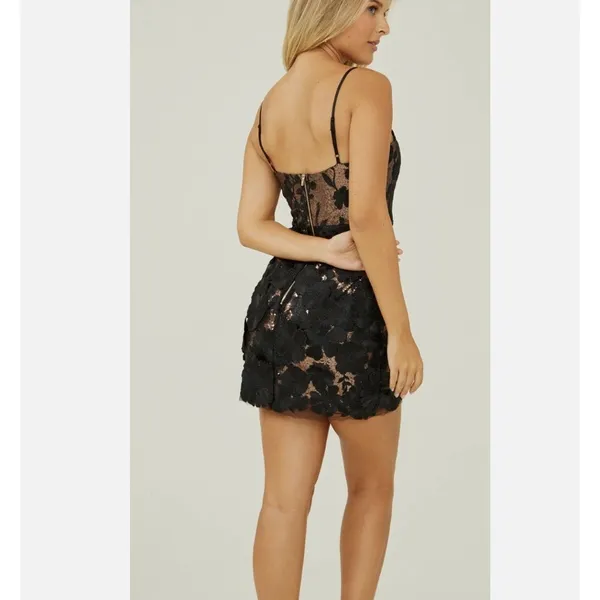 Altar'd State Lia Sequin Flower Black Gold Mini Dress Size S - Image 7