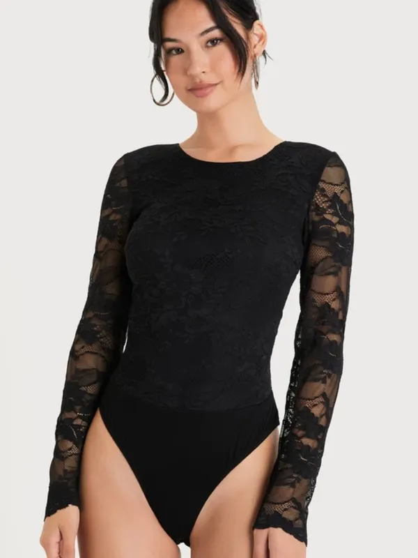 LULU's Sexy Romantic Chic Lace Sheer Date Night Long Sleeve Bodysuit - Image 3