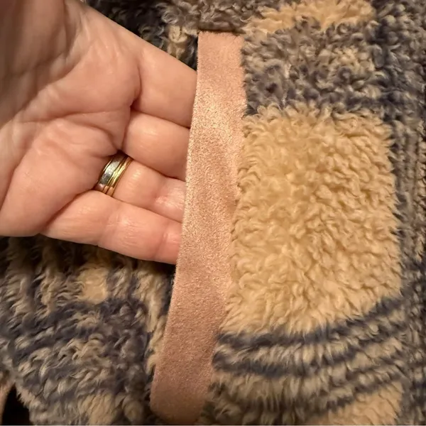 Pink Lily Quarter Zip Pullover Brown Plaid Faux Fur Teddy Sherpa‎ Fleece Women S - Image 3