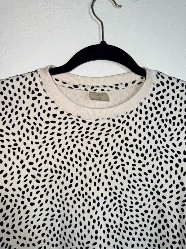 Calia by Carrie Cream & Black Dotted Sweatshirt Crew Neck Relaxed Fit - Image 3