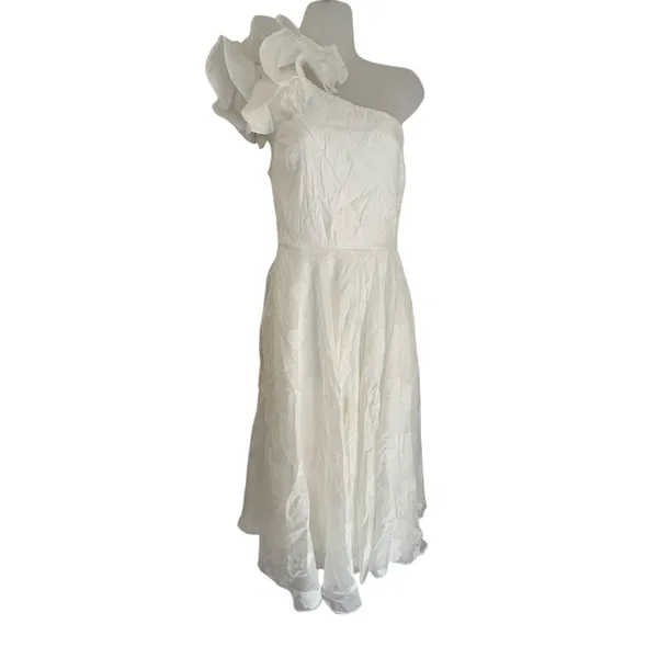 Lulu’s Sweet Definition White Burnout Ruffle One Shoulder Midi Dress Bridal - Image 2