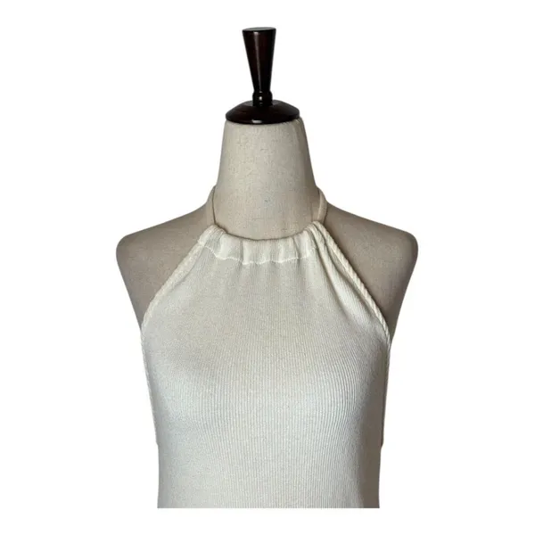 Oak + Fort Shirt Women Medium Ivory Ribbed Knit Tie Neck‎ Halter Top Streetwear - Image 3