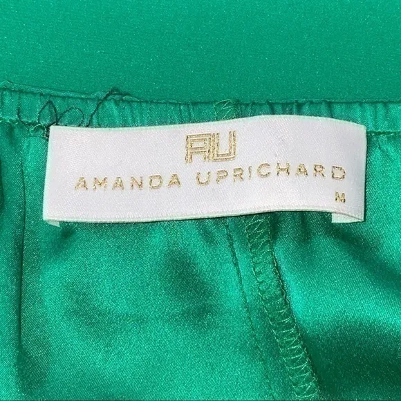 Amanda Uprichard Women’s M Emerald Green Silk Ruffle Top Off Shoulder Mini Dress - Image 6