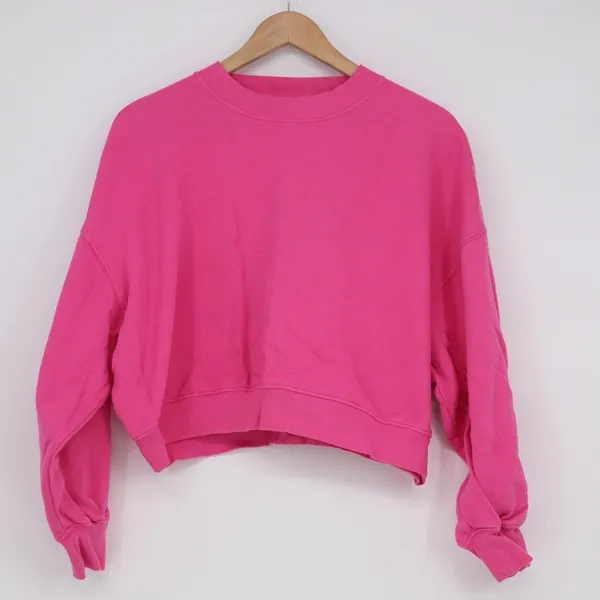 Old Navy Womens Hot Pink Cropped Sweatshirt Relaxed Crew Neck Fleece Medium - Image 2