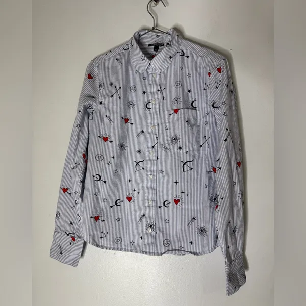 Topshop Long 2 Piece Collar Button Down Pajamas Set Hearts Size‎ 4 - Image 5
