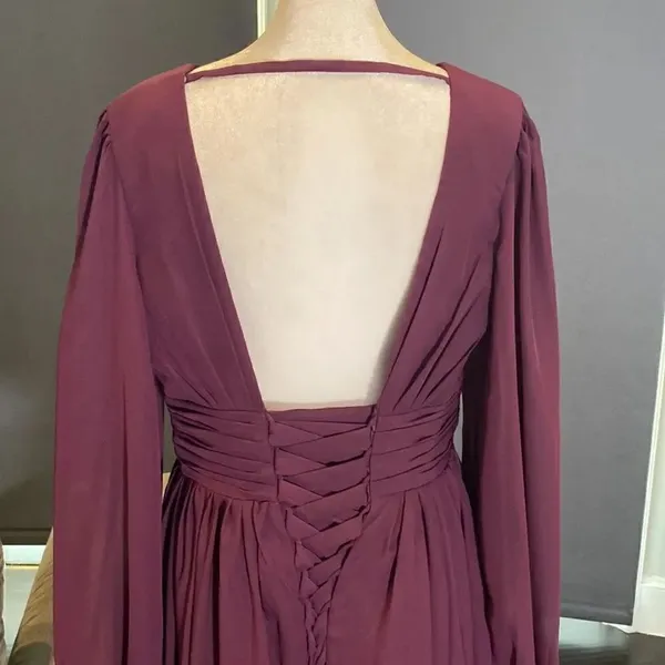 Women’s Purple Chiffon Full Length Dress with Corset Back Leg Slit Size M - Image 7