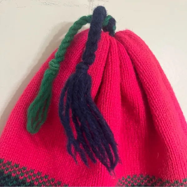Hi-Line Knits 100% Wool Winter Hat‎ Tassles On Top + Ear Cover Bright Pink - Image 7