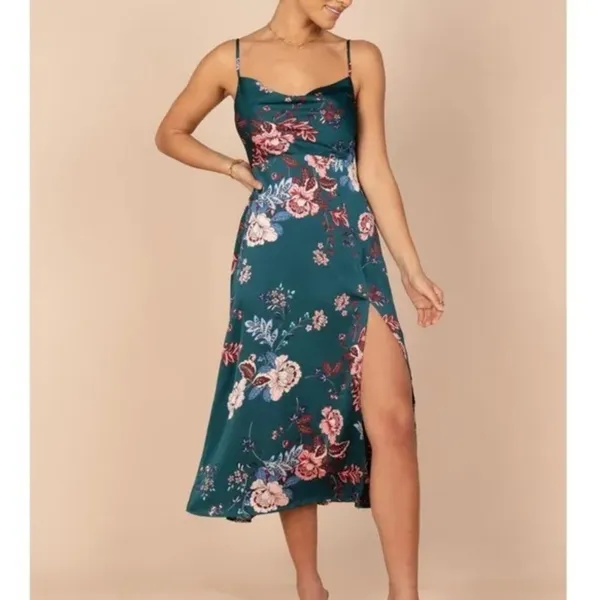 Petal and Pup Women's Alejandra Cowl Neck Midi Dress green floral size 12 - Image 8