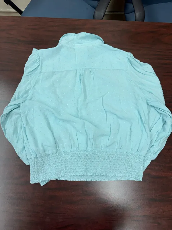 Maeve by Anthropologie Light Blue Rosa Swiss Dot Banded Bottom Blouse- Large - Image 4