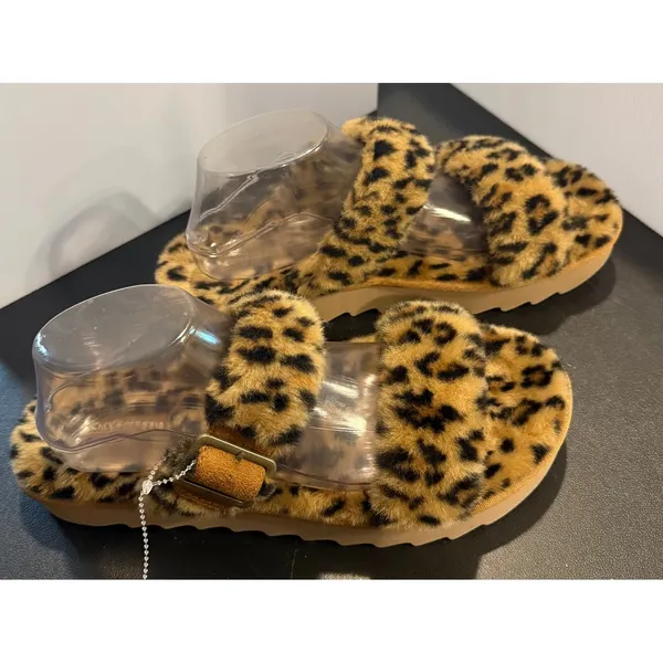 Koolaburra by UGG 10 Furr-Ah Slide Sandals Slippers Cheetah Faux Fur Buckle - Image 4