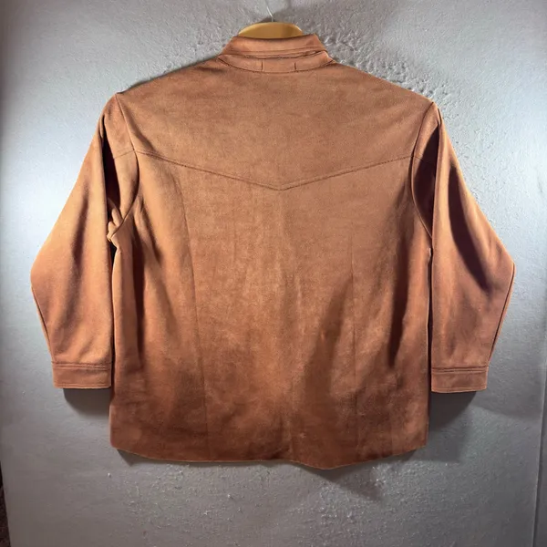 1420 | Hyfve Western Faux Suede Snap‎ Front Shacket Shirt Cognac Brown Womens L - Image 2