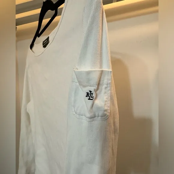 EUC Lauren Ralph Lauren white top with pocket on sleeve L - Image 2