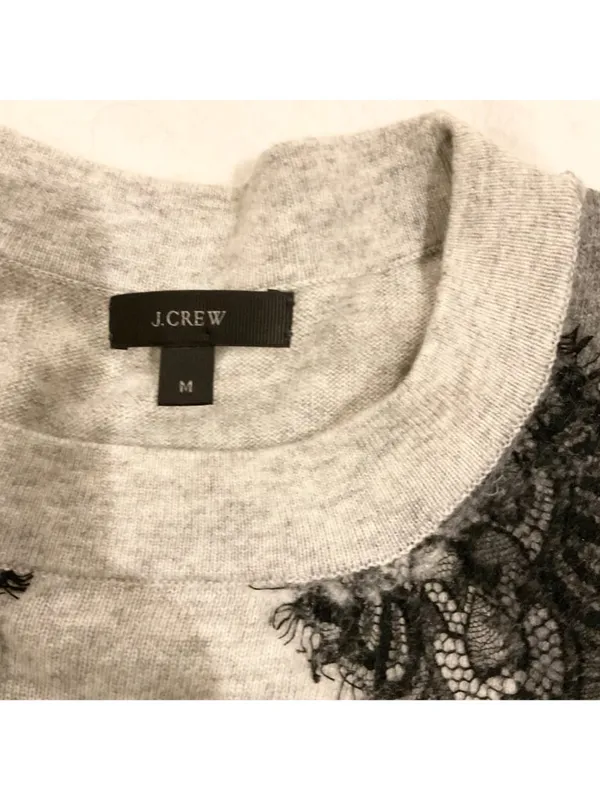 J.Crew wool gray and black lace front sweater szM bust39 - Image 2