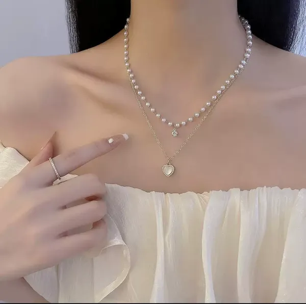 Love Pendant Double Collar Chain Necklace - Image 3