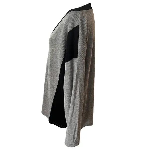 BiBi Womens Colorblock‎ Waffle Knit Thermal V-Neck Top Grey Black White Sz M - Image 4