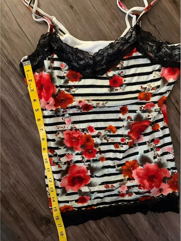 Y2K Almost Famous Layered Rose Print Lace Trim Cami Top XL - Image 4