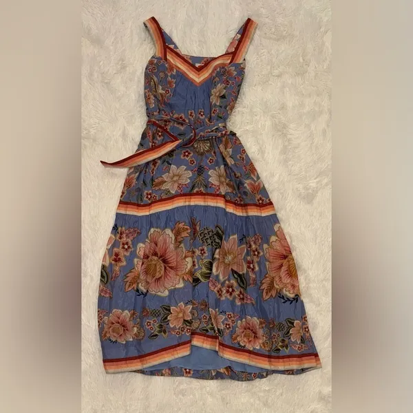NEW FARM Rio Blue Superbloom Tapestry Belted Maxi Dress sz S - Image 3