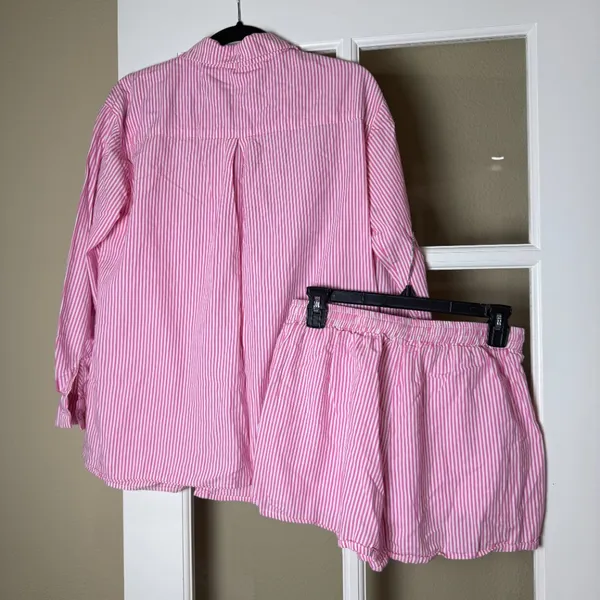 PRINCESS POLLY Pink Striped 2 Piece Set Boxer Shorts & Button Up Size 2 Small - Image 9