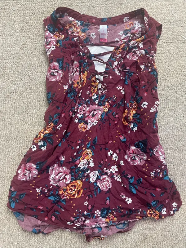 Xhilaration Burgundy Floral Lace-Up Tank - Image 3