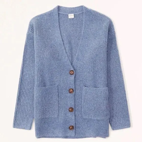 New Abercrombie & Fitch Chunky Knit Soft A&F Wool Blend Oversized Blue Size M - Image 2