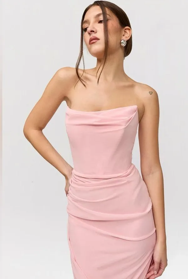 House of CB Adrienne Pink Quartz Georgette Strapless Gown Maxi - Image 5