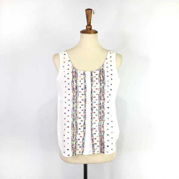 Vintage western embroidered white button up tank top Size Medium 9-10 - Image 7
