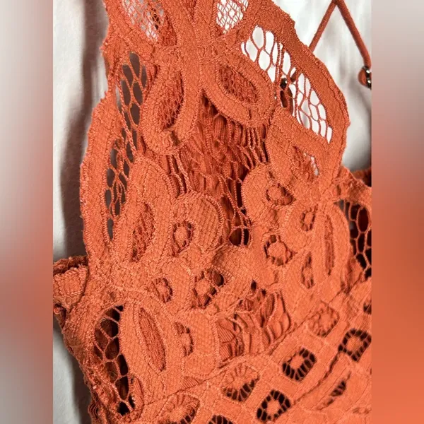 NWT Free People Adella Cami XS Winding Roads Rust Lace Peplum Top - Image 8