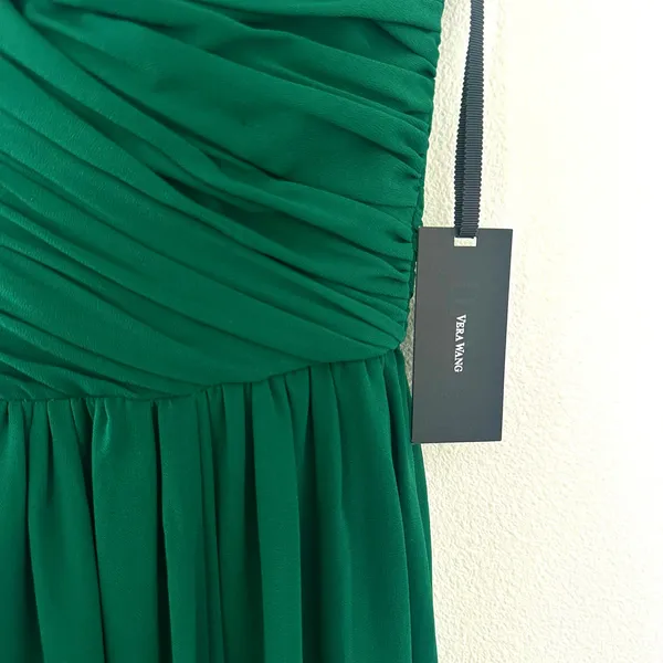 NWT Vera Wang Green Pleated Maxi Dress Gown Size 4 Regency Fairy Wedding FLAWED - Image 4
