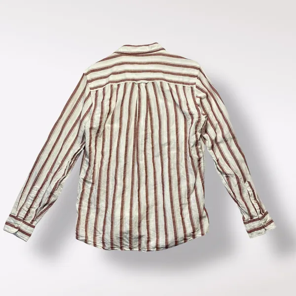 Zara Relaxed Fit Striped Long Sleeve Shirt Womens Size M Brown White‎ - Image 7