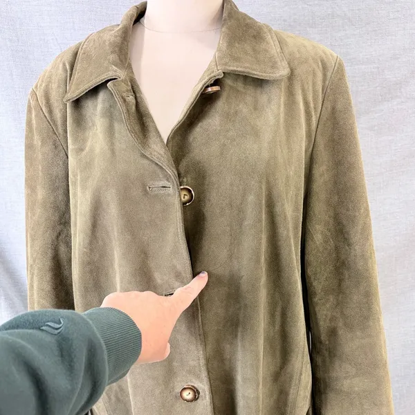 J. Jill Womens Olive Green 100% Calfsuede Leather Satin Lined‎ Car Coat Size M - Image 11