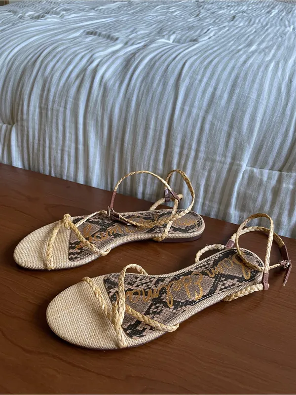 Sam Edelman Ellina Braid Flat Sandal Size 7 Natural Beige Faux Raffia Straw - Image 3