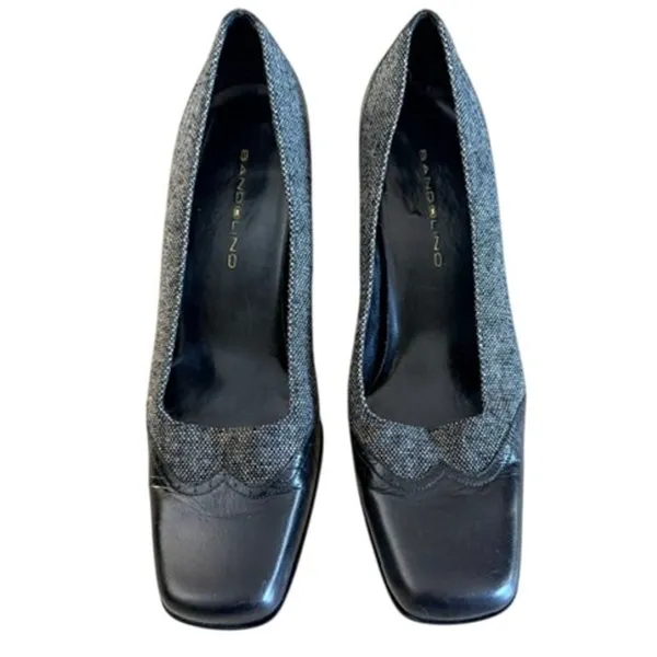 Bandolino Black Tweed Leather Block Heel Pumps Women's 7.5M Square Toe - Image 3