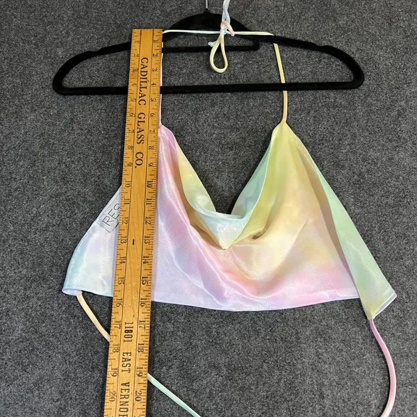 RESA Pastel Rainbow Tie Dye Cowl Neck Halter Top Shimmer Satin XS Made in LA Y2K - Image 6