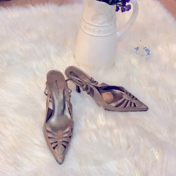 Karen Scott pointed kitten comfort heel height 90’s champagne 8 slingback - Image 9