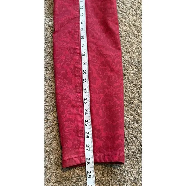 Anthropologie‎ Pilcro Denim High Rise Legging Sz 30 Red Floral Holiday Night Out - Image 9