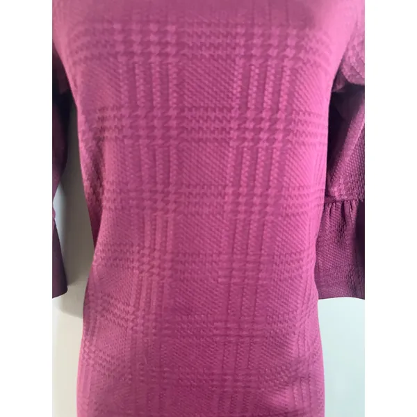 Banana Republic Women XS Burgundy Textured Plaid Bell Sleeve Shift Dress‎ 359076 - Image 3