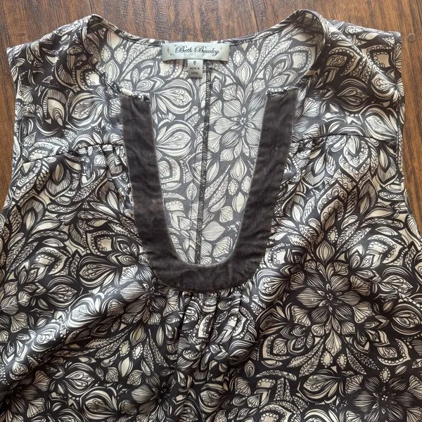 Beth Bowley 100% Silk Dress Geometric Lace Print Velvet Trim Belted Womens Size - Image 4