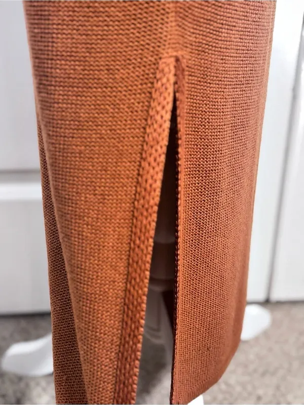 And Now This Knit Maxi Dress S Rust Brown Sleeveless Side Slit Sweater Stretch - Image 6