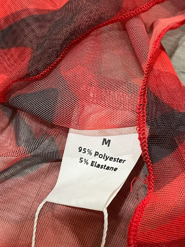 Red & Black Mesh Long Sleeve Top Size M - Image 3