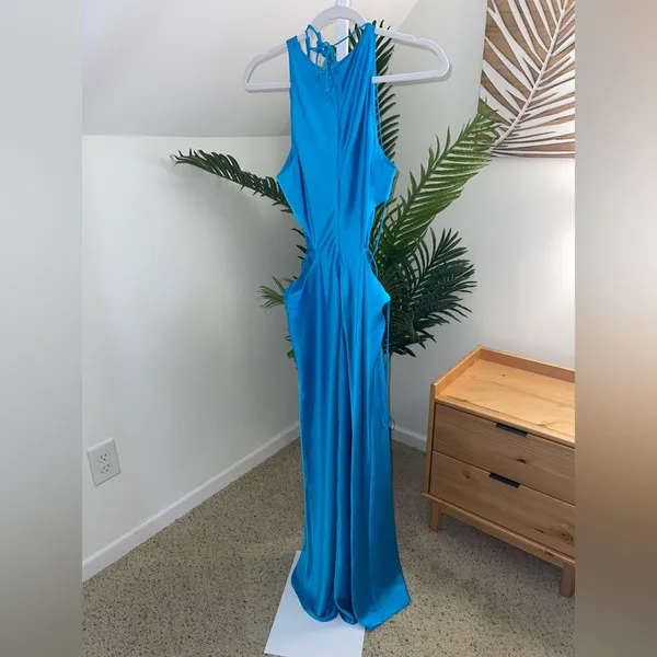 ALEXIS Lune Gown Womens Large L‎ Blue Sleeveless Cutout A-Line Maxi Satin - Image 6