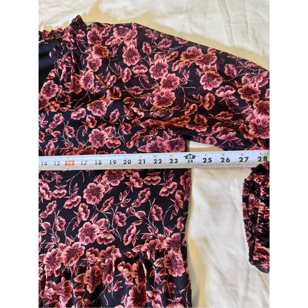 EXPRESS XL Black Mini Dress Black Rose Pink Floral Print Chiffon Flowy Flirty - Image 4
