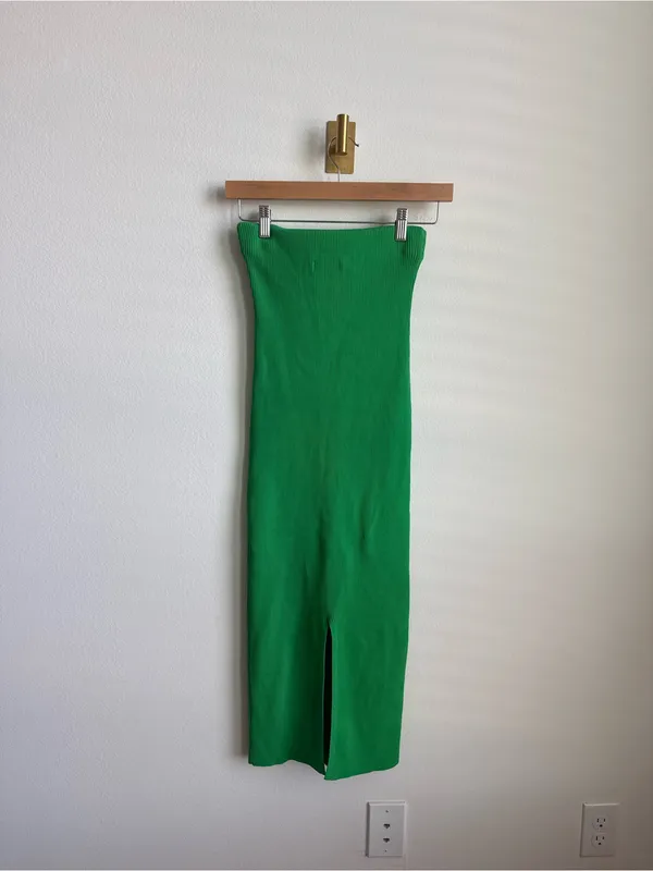 Meshki Green Rib Knit Strapless Tube Maxi Dress Skirt Stretch S - Image 7