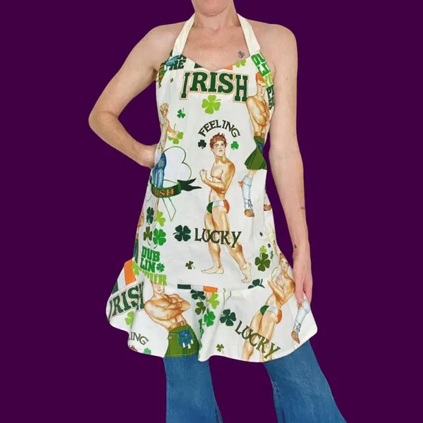 Handmade Irish St. Patrick’s Day Feeling Lucky Hot Men Kitchen Apron - Image 2