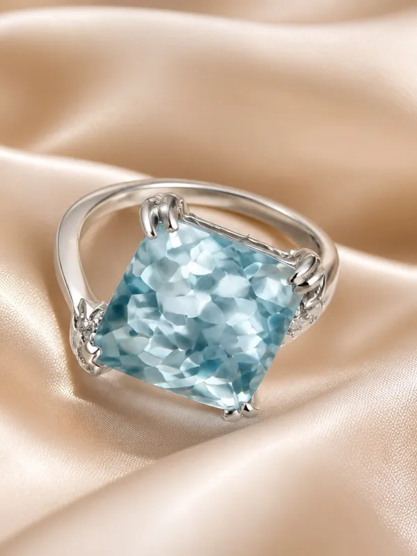 Gorgeous Stainless Steel Silver w/ Gorgeous Frosted Blue/W Color Gemstone Size 8 - Image 2
